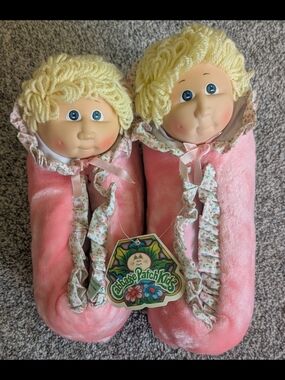Vintage 1984 Cabbage Patch Dolls Pink Soft Slippers Blonde Hair Size 7-8 NWT